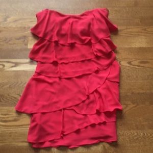 Bcbg red ruffle cocktail dress